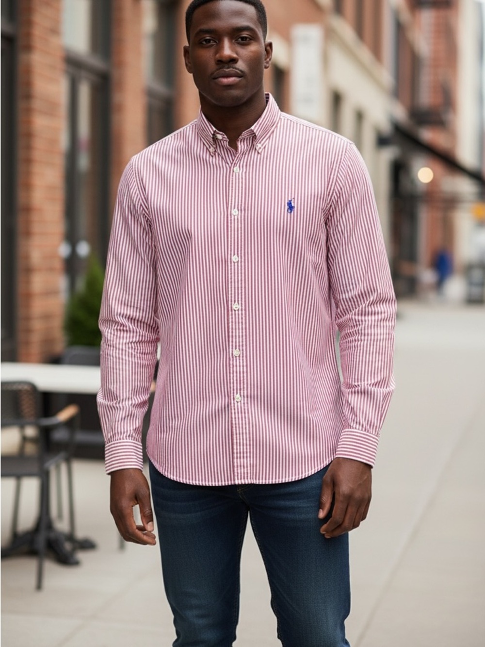 Ralph Lauren Red & White Striped Button-Down Oxford Shirt